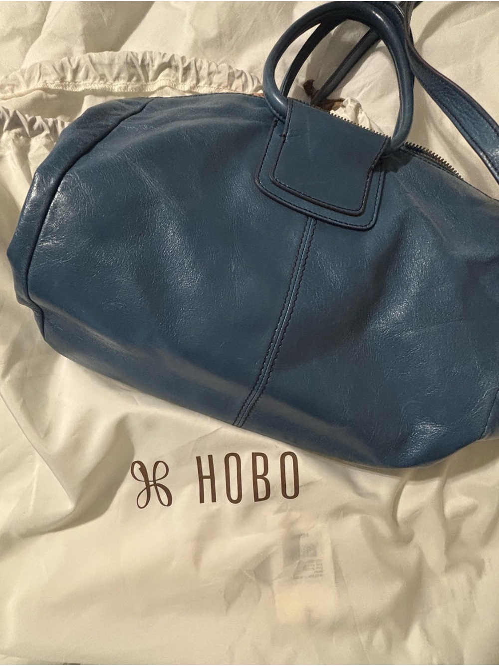 HOBO “Shelia” in Riviera Blue Leather Dome Satchel
